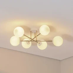 Loftlamper ^ Euluna Loftlampe Glassy, 6 lyskilder, hvid/guld/opal