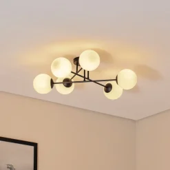 Loftlamper|Loftlamper ^ Euluna Loftlampe Glassy, 6 lyskilder, sort/opal