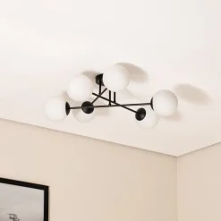 Loftlamper|Loftlamper ^ Euluna Loftlampe Glassy, 6 lyskilder, sort/opal