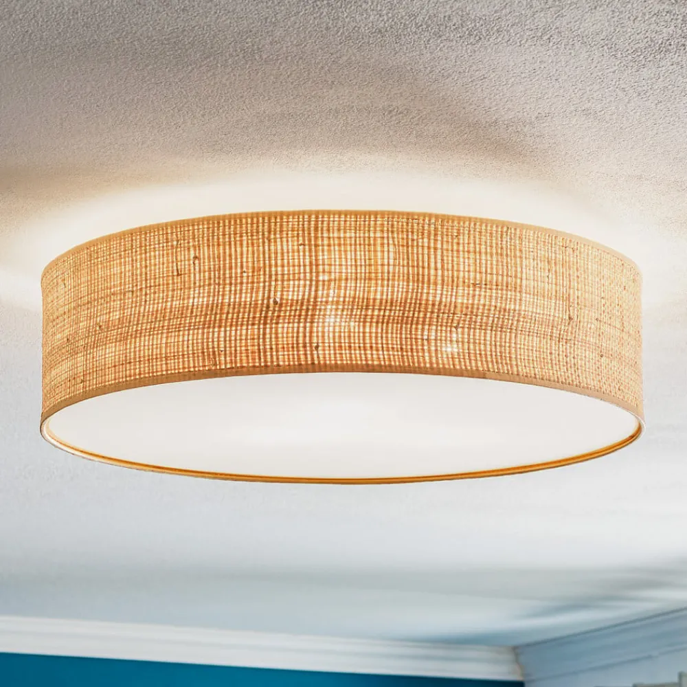Loftlamper|Loftlamper ^ Eko-Light Loftlampe Leano beige rund af rattan