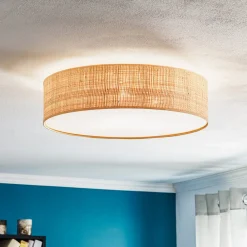 Loftlamper|Loftlamper ^ Eko-Light Loftlampe Leano beige rund af rattan