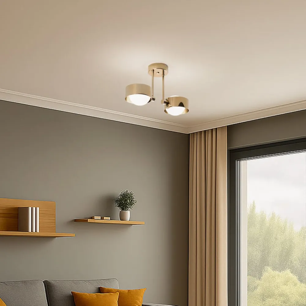 Argon Loftlamper > Loftlampe Mado, stål messingfarvet, glas opal, 2 lyskilder.