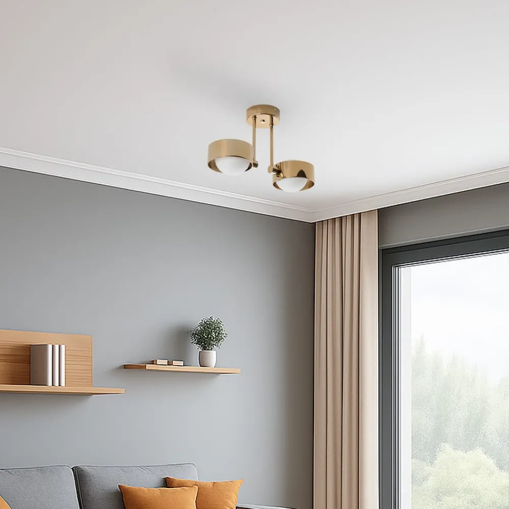 Argon Loftlamper > Loftlampe Mado, stål messingfarvet, glas opal, 2 lyskilder.