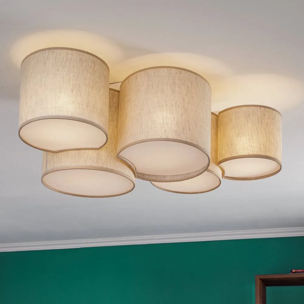 Loftlamper ^ TK Lighting Loftlampe Mona Nature, 5 lyskilder, naturfarvet linned