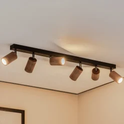 Luminex Gang|Loftlamper > Loftlampe Nise, 6 lyskilder, aflang, sort stål, træ
