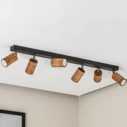 Luminex Gang|Loftlamper > Loftlampe Nise, 6 lyskilder, aflang, sort stål, træ