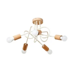 HELAM Loftlamper|Loftlamper > Loftlampe Oxford, sandbeige, træ, metal, 5 lyskilder, Ø 47 cm