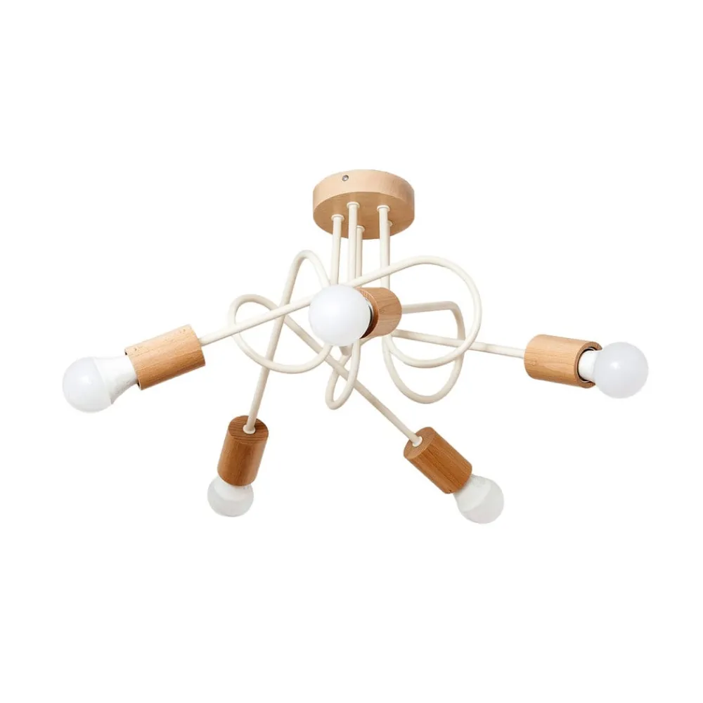 HELAM Loftlamper|Loftlamper > Loftlampe Oxford, sandbeige, træ, metal, 5 lyskilder, Ø 47 cm
