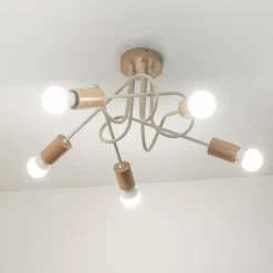 HELAM Loftlamper|Loftlamper > Loftlampe Oxford, sandbeige, træ, metal, 5 lyskilder, Ø 47 cm