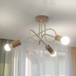Loftlamper|Loftlamper ^ HELAM Loftlampe Oxford, sandbeige, træ, metal, 3 lyskilder, Ø 44 cm