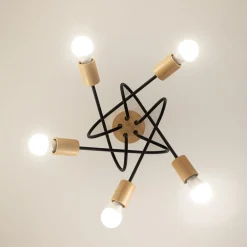 Loftlamper|Loftlamper ^ HELAM Loftlampe Oxford, sort, træ, metal, 5 lyskilder, Ø 47 cm