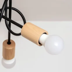 Loftlamper|Loftlamper ^ HELAM Loftlampe Oxford, sort, træ, metal, 5 lyskilder, Ø 47 cm