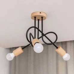 Loftlamper|Loftlamper ^ HELAM Loftlampe Oxford, sort, træ, metal, 3 lyskilder, Ø 44 cm