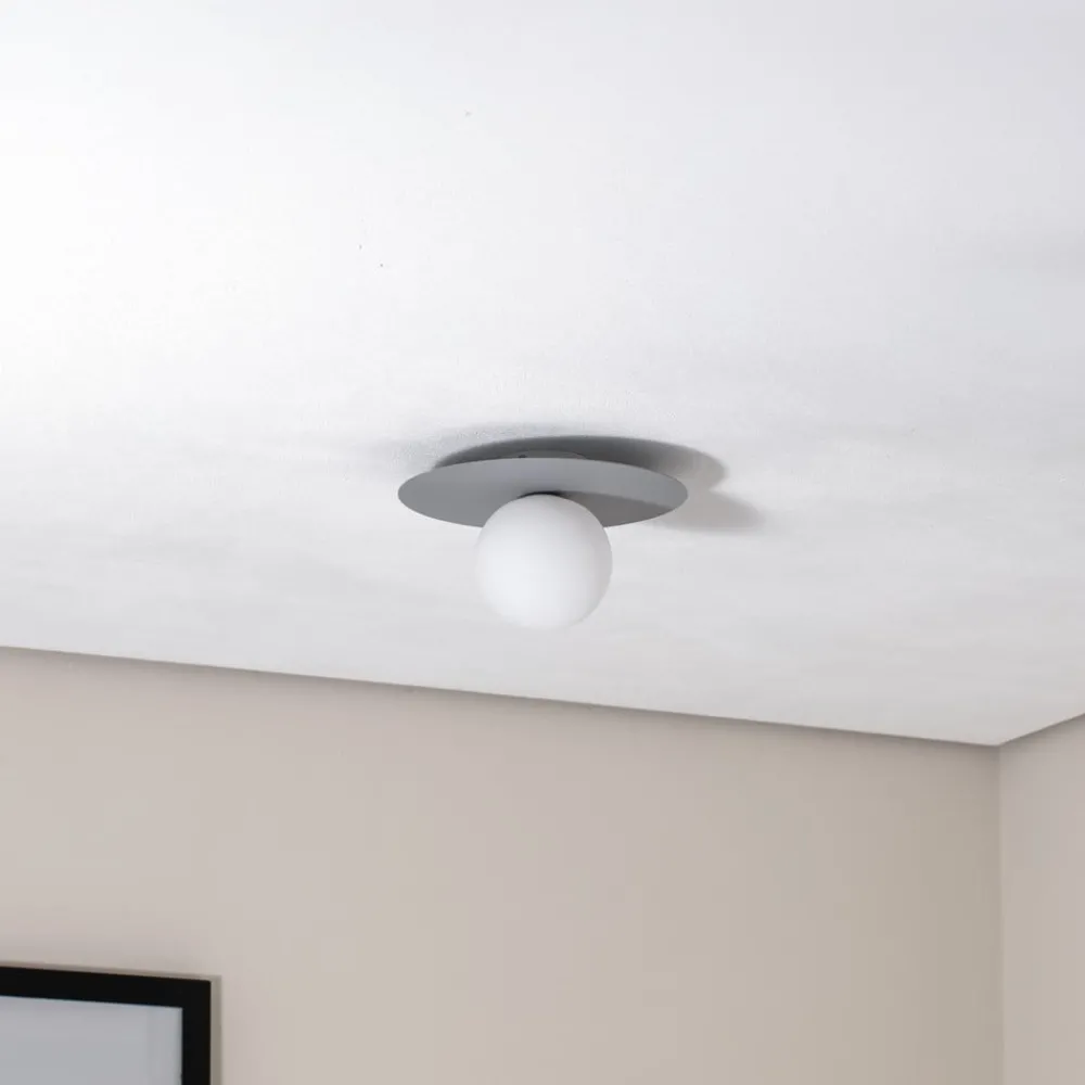 TK Lighting Loftlamper > Loftlampe Pixie, grå, glas, Ø 25 cm, kugle, G9