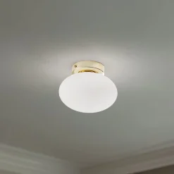 Domiluce Loftlamper|Loftlamper > Loftlampe Ufo, guld/hvid, Ø 18 cm, glas, G9