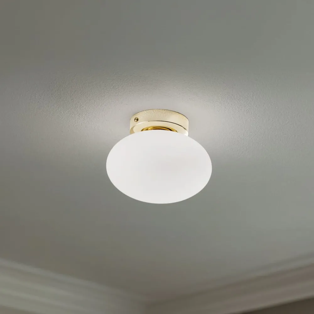 Domiluce Loftlamper|Loftlamper > Loftlampe Ufo, guld/hvid, Ø 18 cm, glas, G9