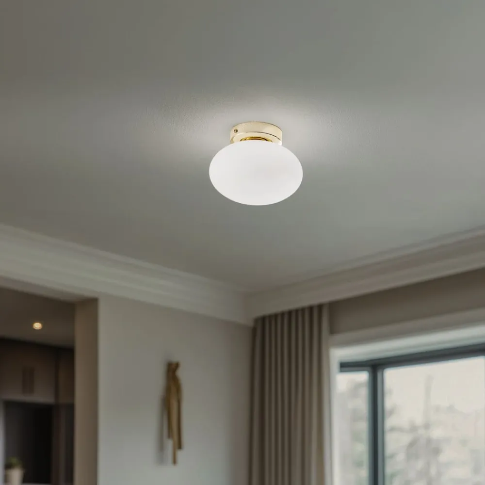 Domiluce Loftlamper|Loftlamper > Loftlampe Ufo, guld/hvid, Ø 18 cm, glas, G9
