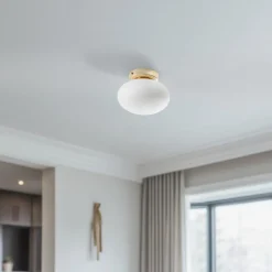 Domiluce Loftlamper|Loftlamper > Loftlampe Ufo, guld/hvid, Ø 18 cm, glas, G9