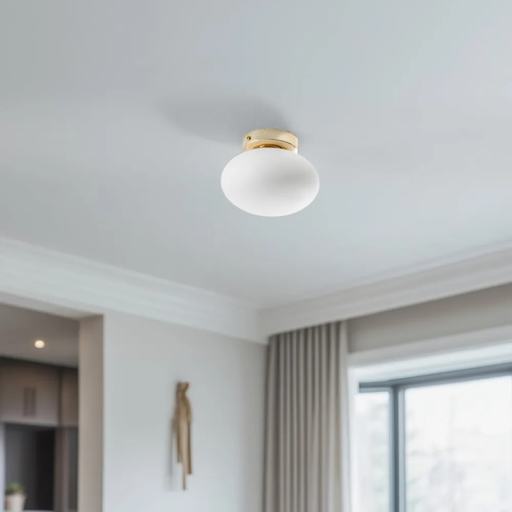Domiluce Loftlamper|Loftlamper > Loftlampe Ufo, guld/hvid, Ø 18 cm, glas, G9