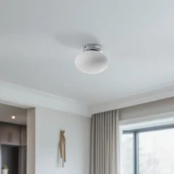 Domiluce Gang|Loftlamper > Loftlampe Ufo, krom/hvid, Ø 18 cm, glas, G9