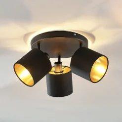 Lindby Spotlights > Loftlampe Vasilia i sort og guld, 3 lyskilder.