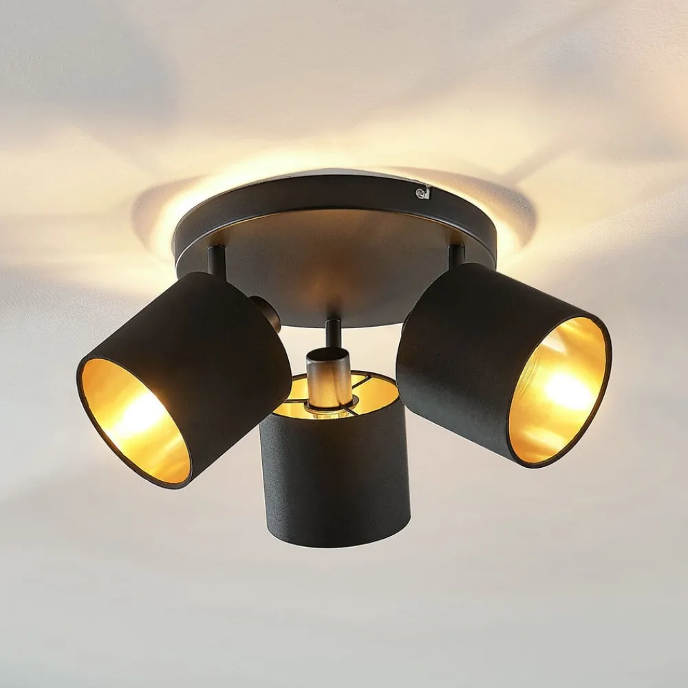 Lindby Spotlights > Loftlampe Vasilia i sort og guld, 3 lyskilder.
