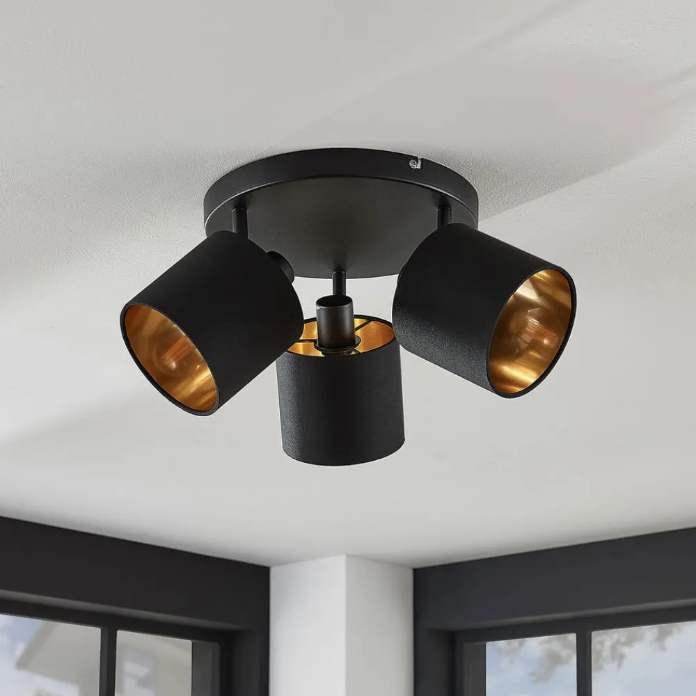 Lindby Spotlights > Loftlampe Vasilia i sort og guld, 3 lyskilder.
