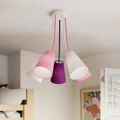 Loftlamper ^ TK Lighting Loftlampe Wire Kids 5 lyskilder, hvid/pink/violet