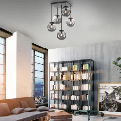 JUST LIGHT. GmbH Loftlamper|Loftlamper > Loftslampe Big Widow, glaskugler, fem flammer
