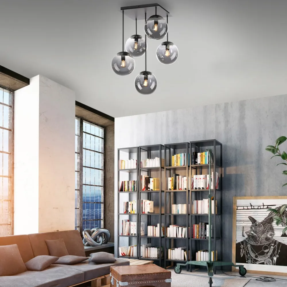 JUST LIGHT. GmbH Loftlamper|Loftlamper > Loftslampe Big Widow, glaskugler, fem flammer