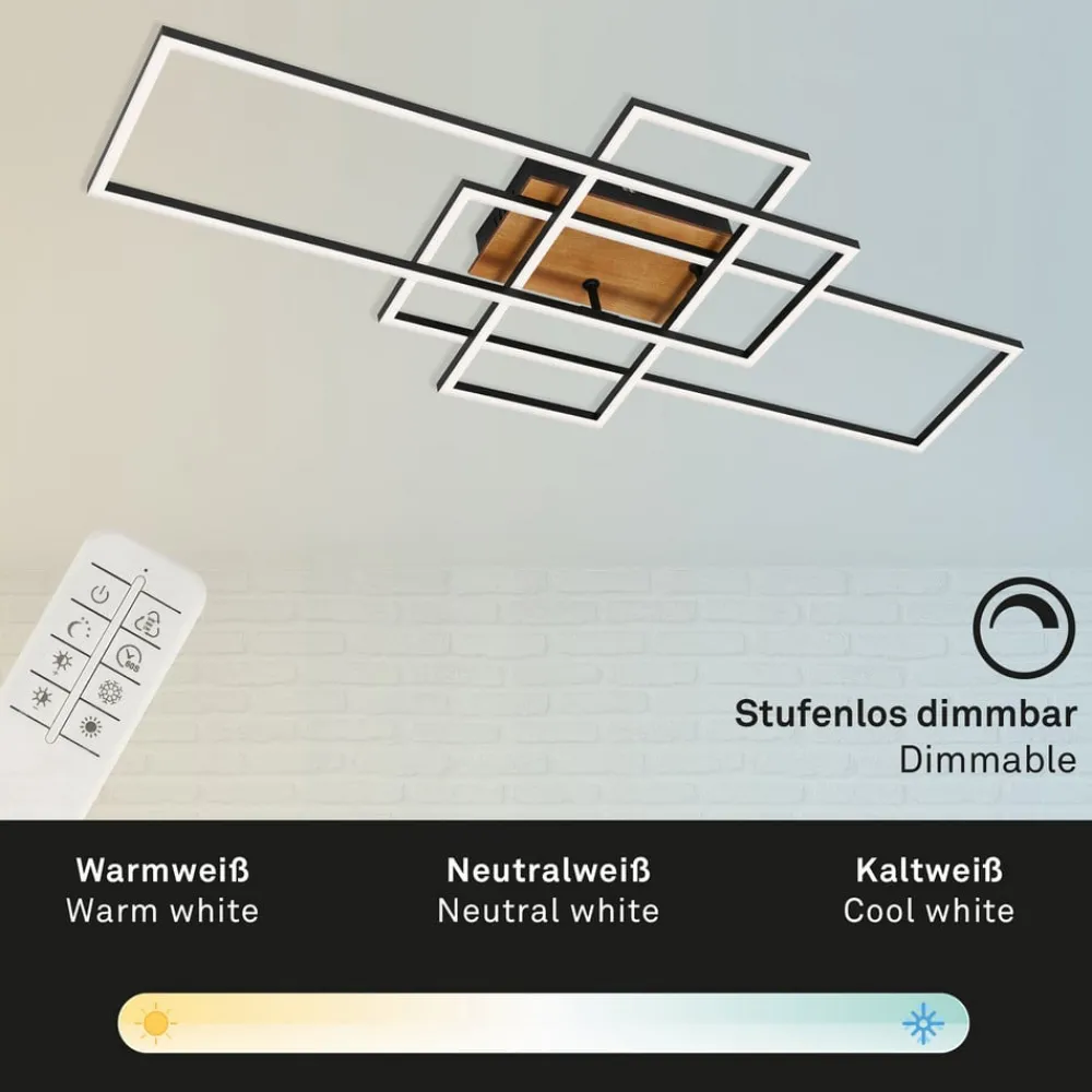 Arbejdsrum/Kontor|Loftlamper ^ Briloner Loftslampe Frame CCT, fjernbetjening, sort/træ