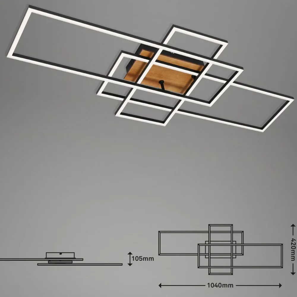Arbejdsrum/Kontor|Loftlamper ^ Briloner Loftslampe Frame CCT, fjernbetjening, sort/træ