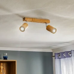 Loftlamper|Spotlights ^ SOLLUX LIGHTING Loftspot Cre i træ, 2 lyskilder
