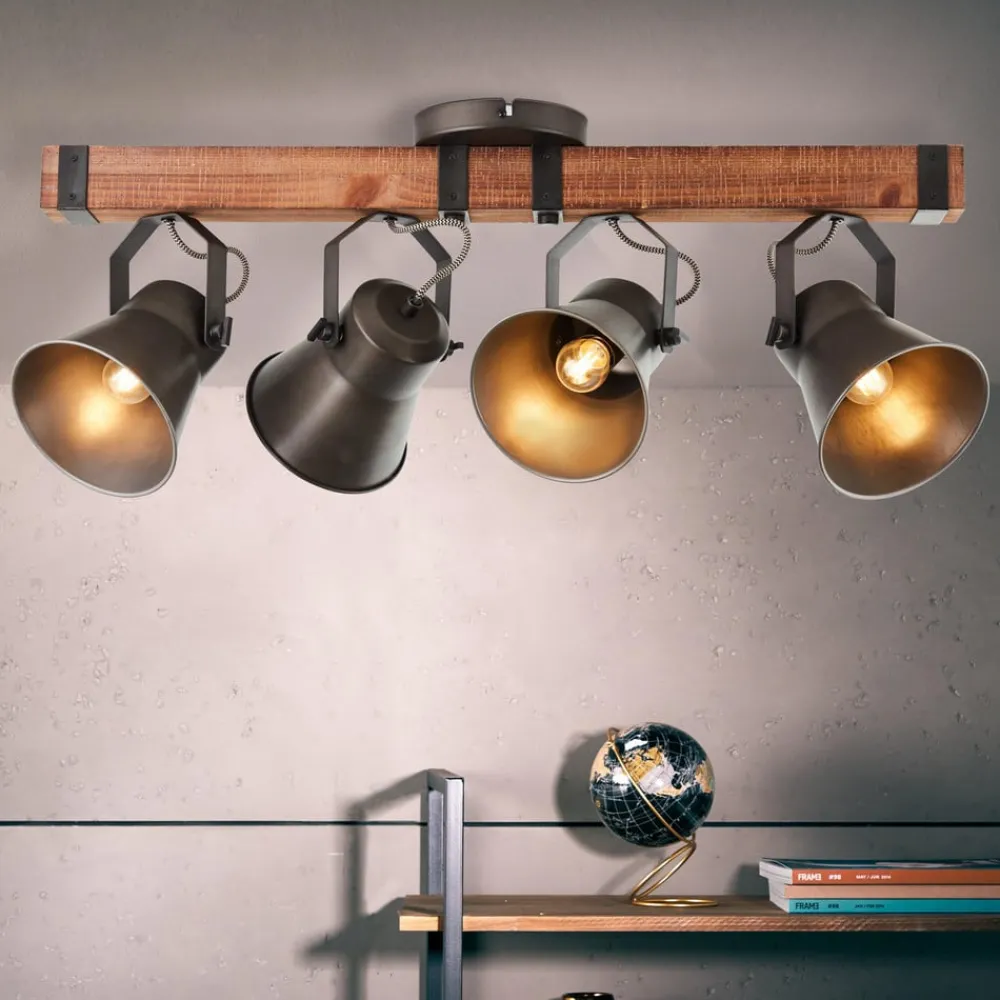 Brilliant Gang|Loftlamper > Loftspot Decca, længde 78 cm, sort/træ, 4-lys.