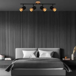 Briloner Loftlamper|Spotlights > Loftspot Plek GU10 sort/træ fireflammet