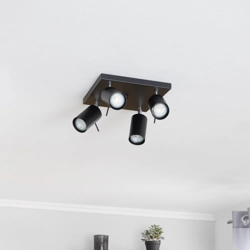 SOLLUX LIGHTING Loftlamper|Spotlights > Loftspot Round i sort, 4 lyskilder, firkantet