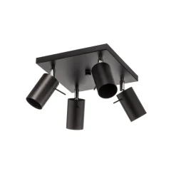 SOLLUX LIGHTING Loftlamper|Spotlights > Loftspot Round i sort, 4 lyskilder, firkantet