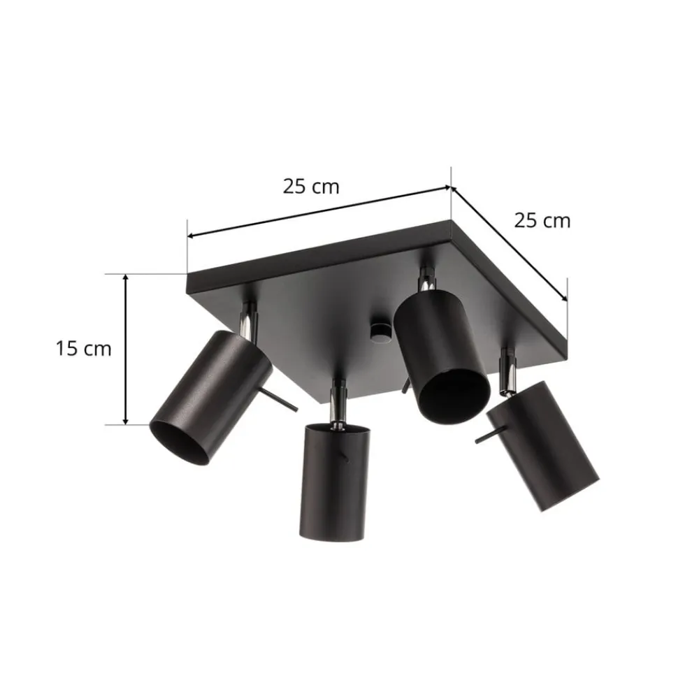 SOLLUX LIGHTING Loftlamper|Spotlights > Loftspot Round i sort, 4 lyskilder, firkantet