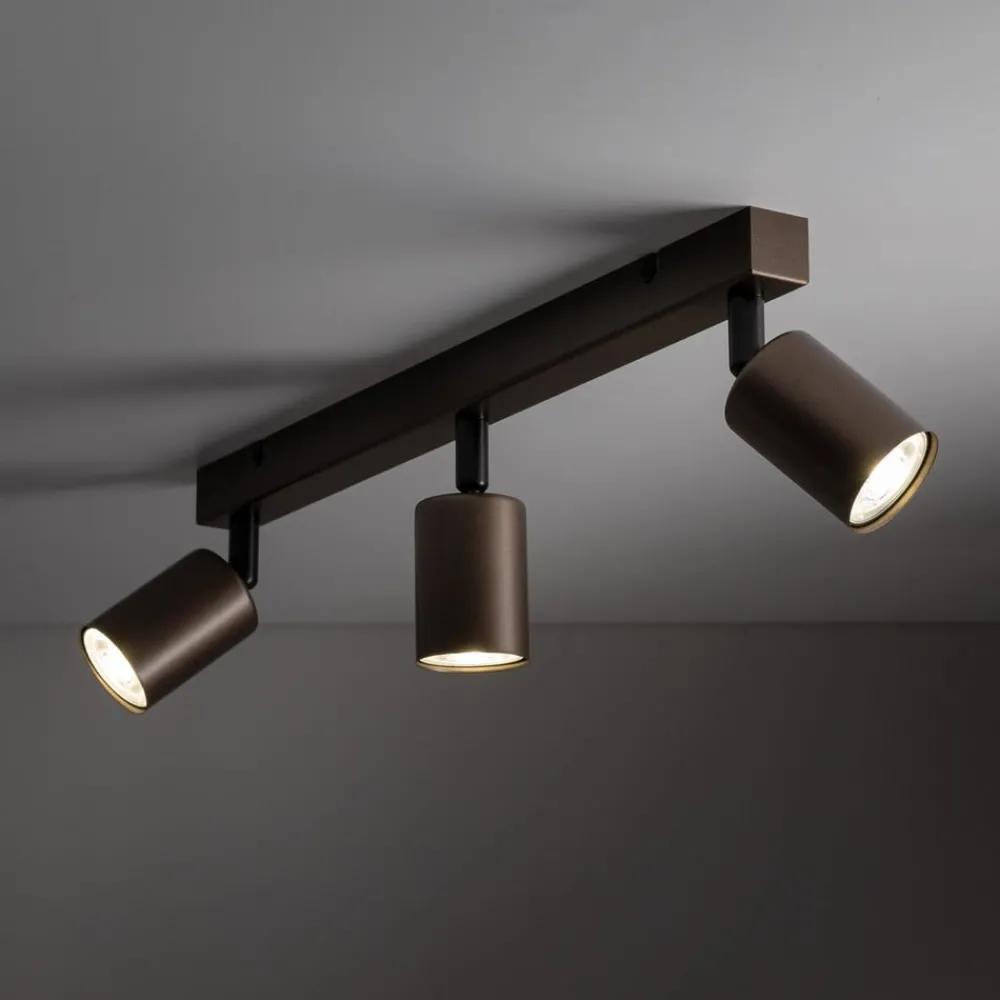 TK Lighting Loftlamper|Spotlights > Loftspot Top, justerbar, brun, 3 lyskilder lineær