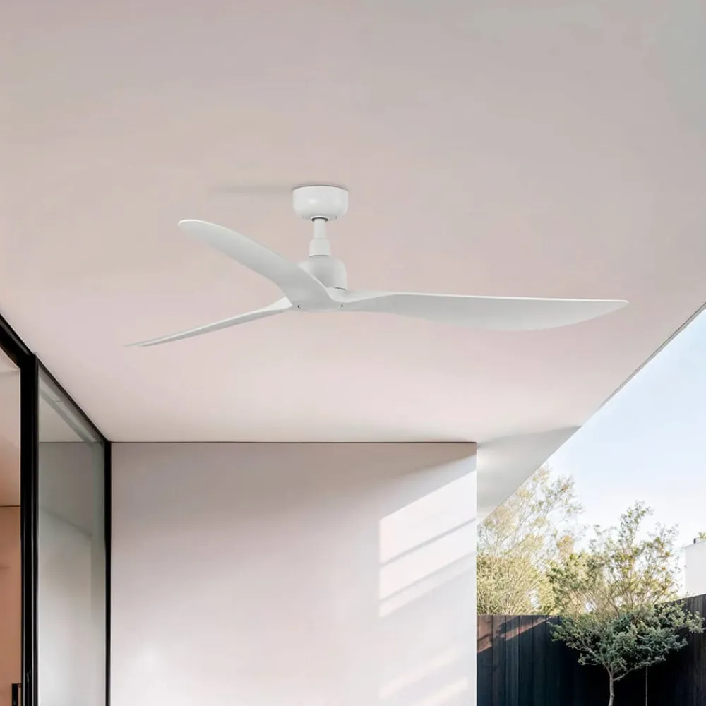 Loftventilatorer ^ FARO BARCELONA Loftventilator Outwood, hvid, DC, støjsvag, Ø 150 cm, IP44