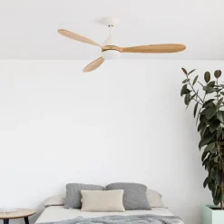 FARO BARCELONA Loftventilatorer > Loftventilator Poros, LED-lampe hvid/lys træ