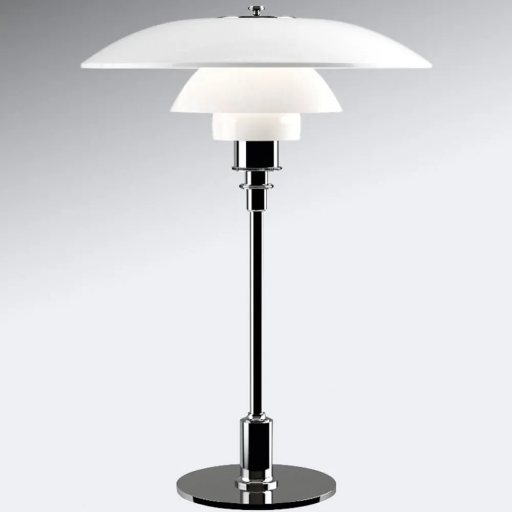 Bordlamper ^ Louis Poulsen bordlampe PH 3 1/2-2 1/2, krom/hvid, 47 cm