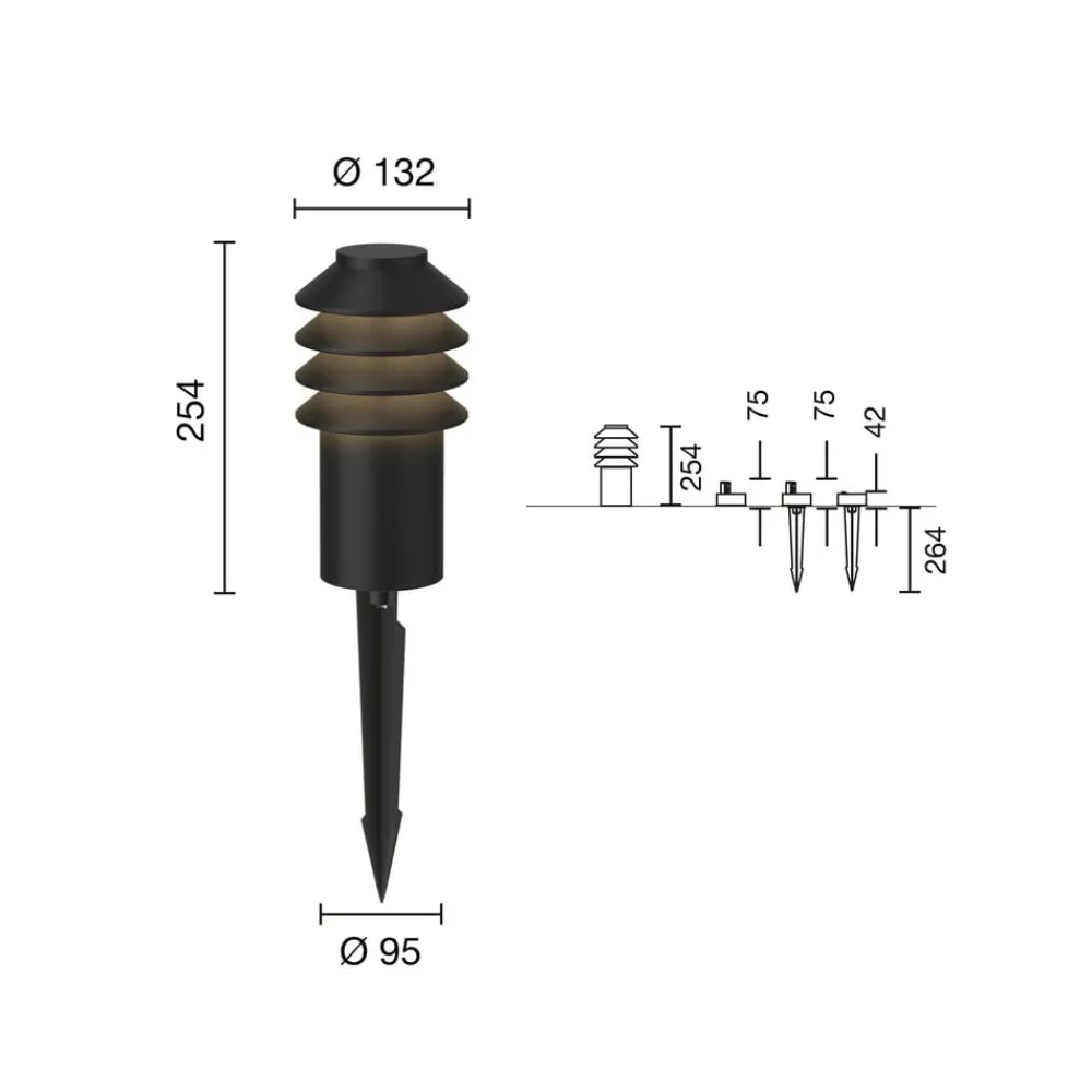 Sokkellamper|Udendørs Spot ^ Louis Poulsen Bysted, 25 cm, 4.000 K, jordspyd, sort