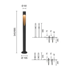 Gadebelysning ^ Louis Poulsen vejlampe Flindt, 930 sort 70 cm fod 24 V
