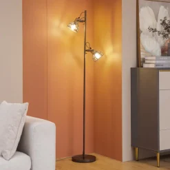Lindby Gulvlamper|Gulvlamper > Lucande Arinthea gulvlampe, 2-lys, sort, stål, E14