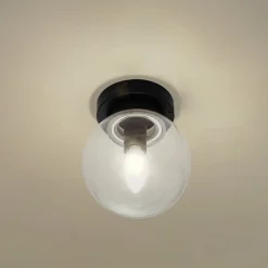 Loftlamper ^ Lucande Badolo loftslampe, sort, glas, Ø 15 cm, IP44
