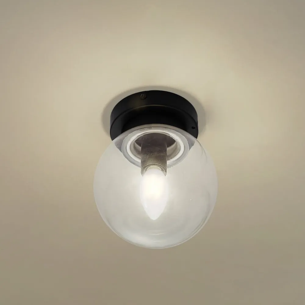 Loftlamper ^ Lucande Badolo loftslampe, sort, glas, Ø 15 cm, IP44