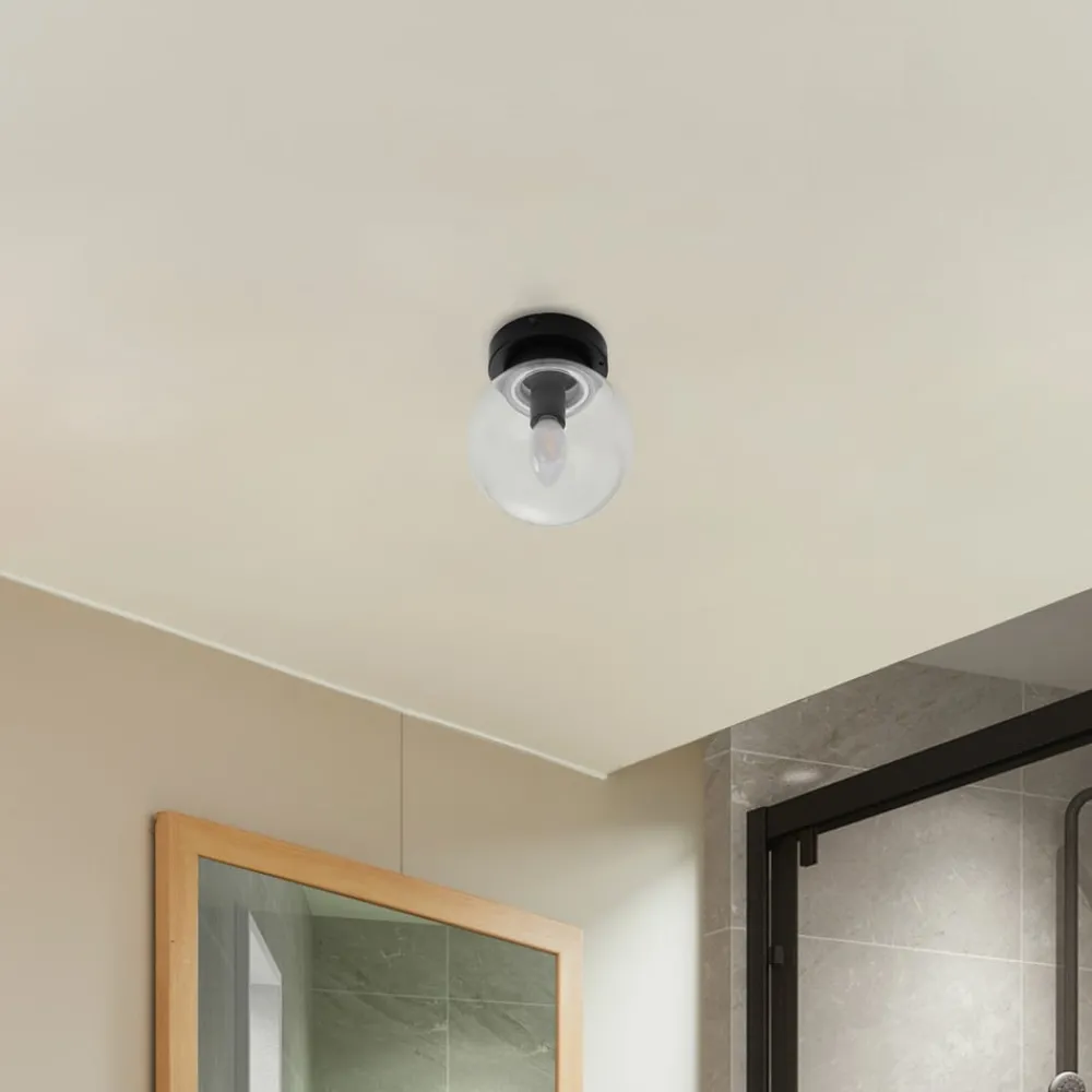 Loftlamper ^ Lucande Badolo loftslampe, sort, glas, Ø 15 cm, IP44