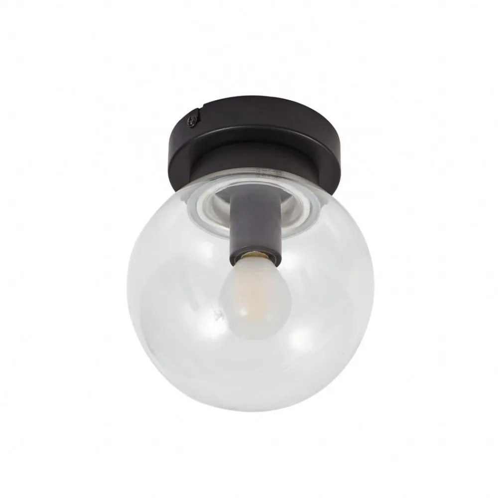 Loftlamper ^ Lucande Badolo loftslampe, sort, glas, Ø 15 cm, IP44