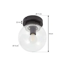 Loftlamper ^ Lucande Badolo loftslampe, sort, glas, Ø 15 cm, IP44